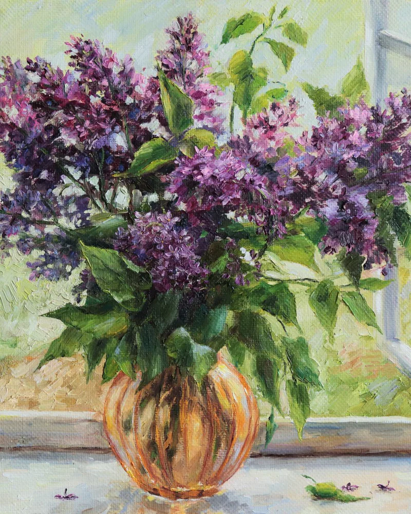 Сирень на окне. Холст, масло. 45х50 см