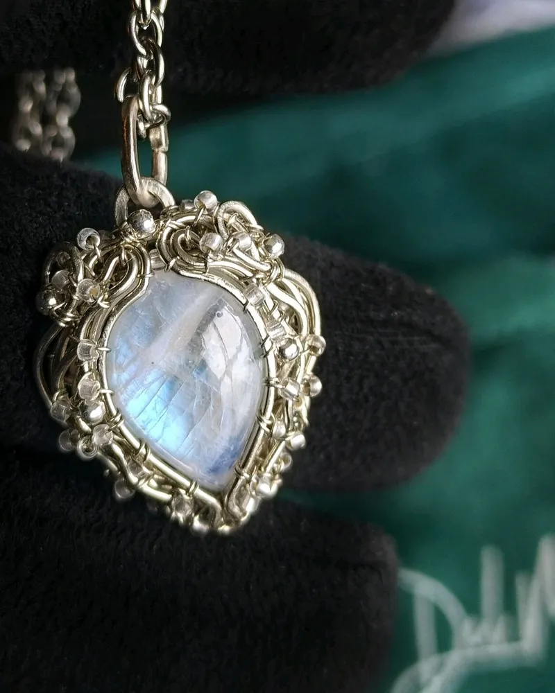 Кулон-сердце «Ice» с лунным камнем — Голубой, Лунный камень 1