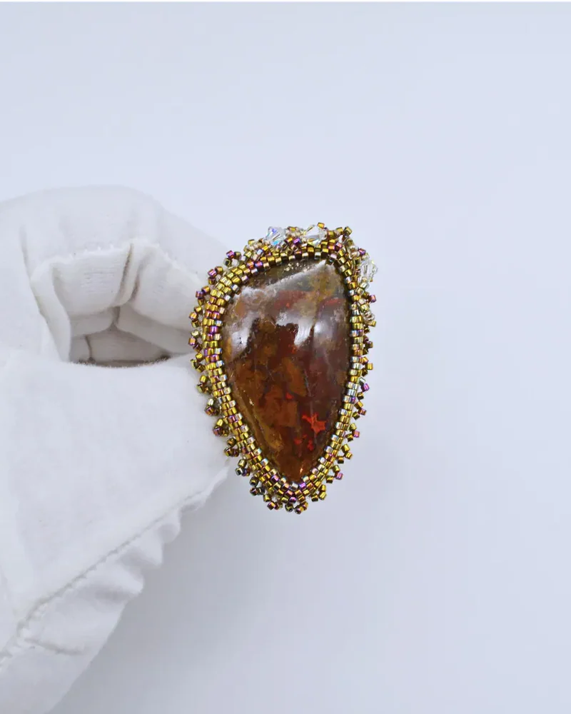 Кольцо с мадагаскарским агатом и Swarovski