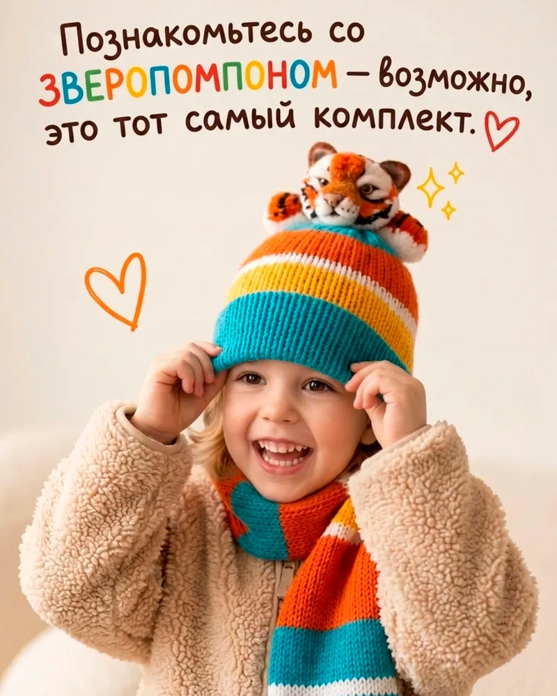 Детский комплект со ЗВЕРОпомпоном "Яркий Тигренок"
