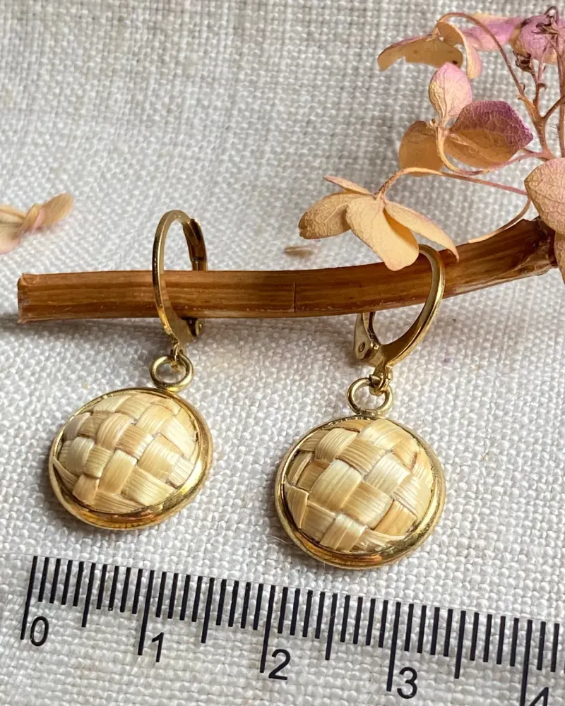 Серьги «Бусина» из соломки, натуральный цвет