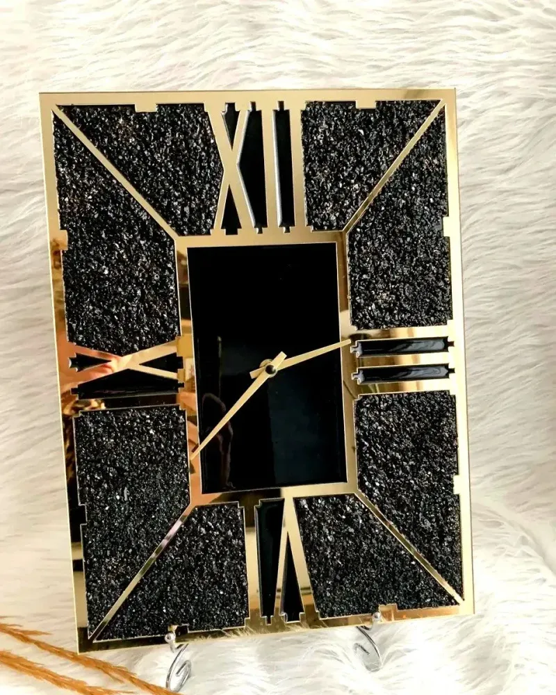 Настенные часы с обсидианом Черное золото, 30 × 40 см, обсидиан, эпоксидка