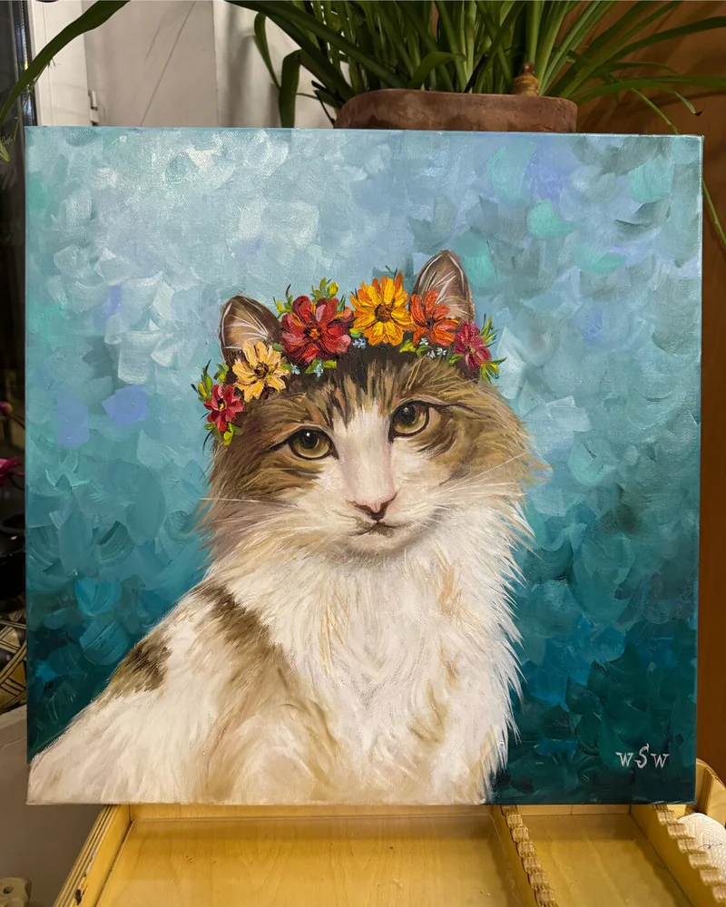 Портрет кошки на заказ, картина маслом 50×50 см — Оригинал