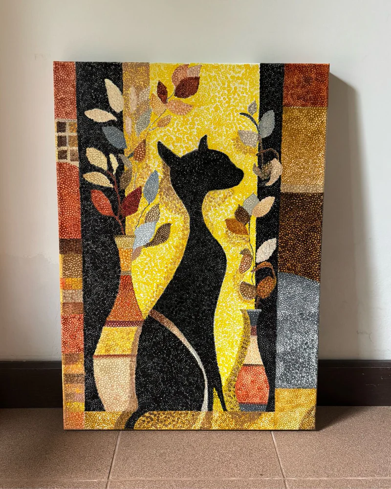 Картина маслом «Black cat» 50×70 см, пуантилизм — Оригинал