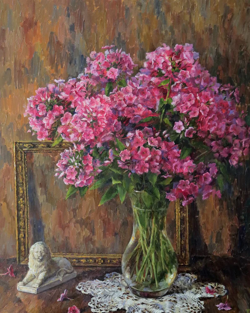 Розовые флоксы. Картина маслом. 2018