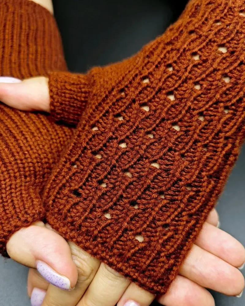 Ажурные митенки из мериноса — Терракотовые — Терракотовые