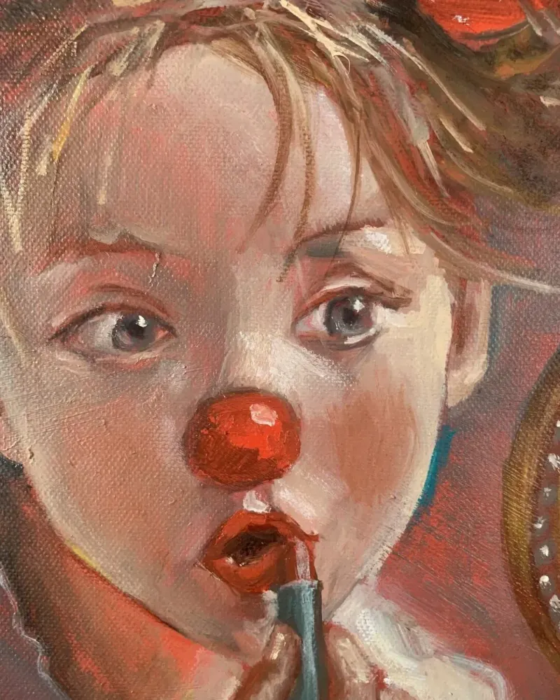 Девочка с помадой. Картина маслом 40×50 см — 40×50 см