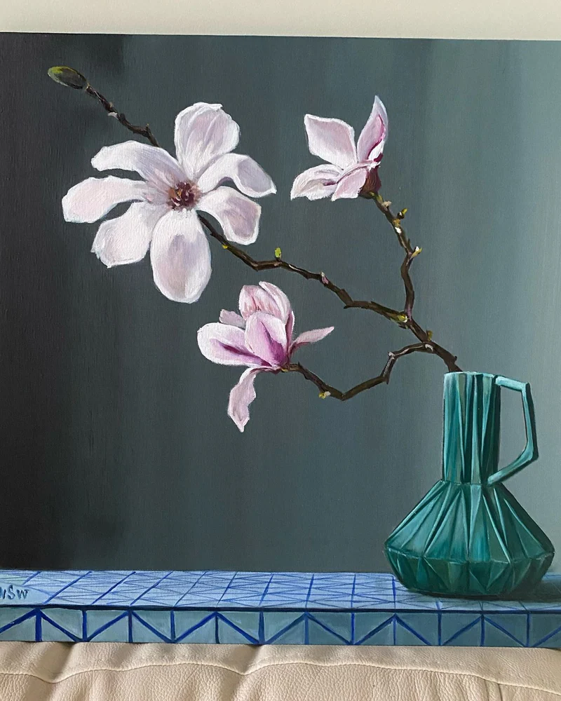Картина маслом Натюрморт. Цветы. Магнолия. 40×40 см — Оригинал