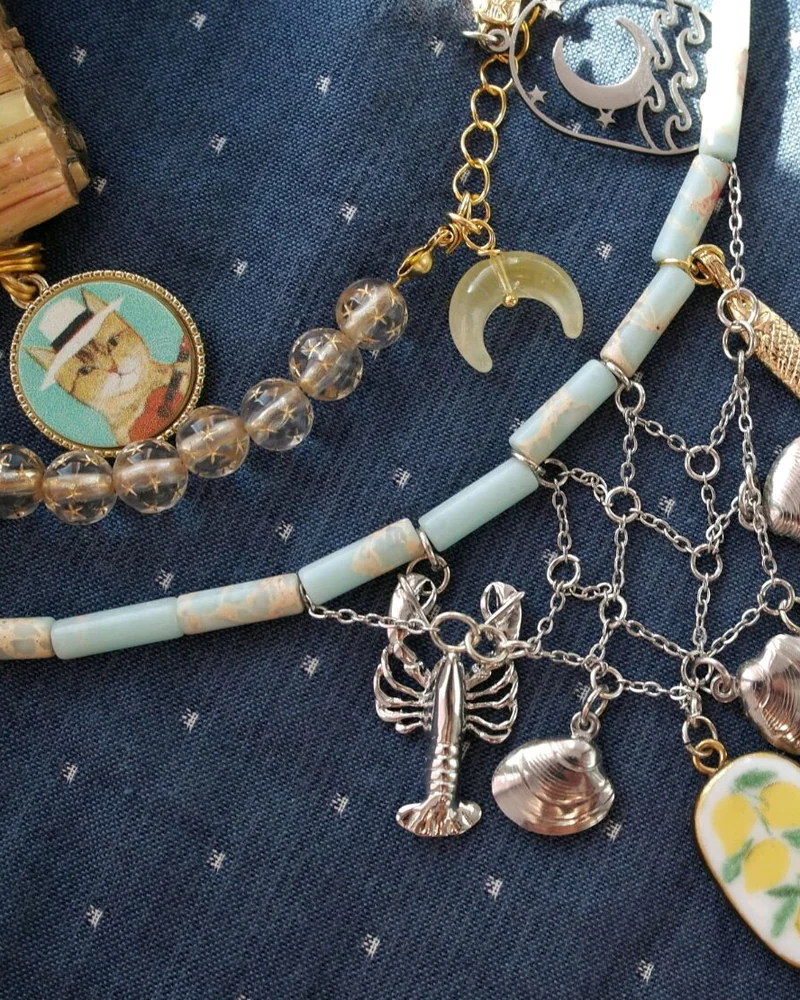 Сет: клипсы с котом Хорхе + ожерелье с сетью — Сет: клипсы с котом Хорхе + ожерелье