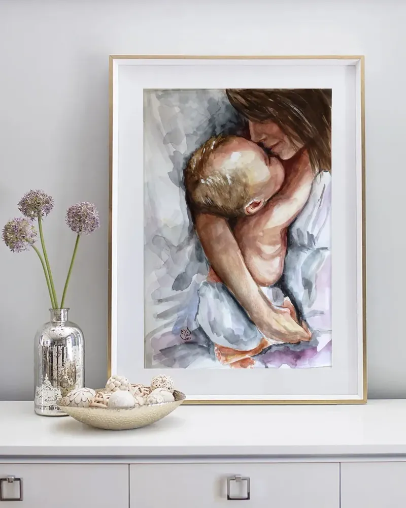 Мама с малышом. Акварель 20×30 см — 20×30 см