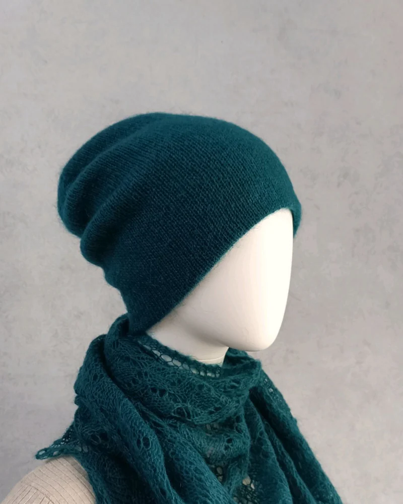 Двойная шапка бини Облако (Baby super kid mohair) — Морская волна/петроль