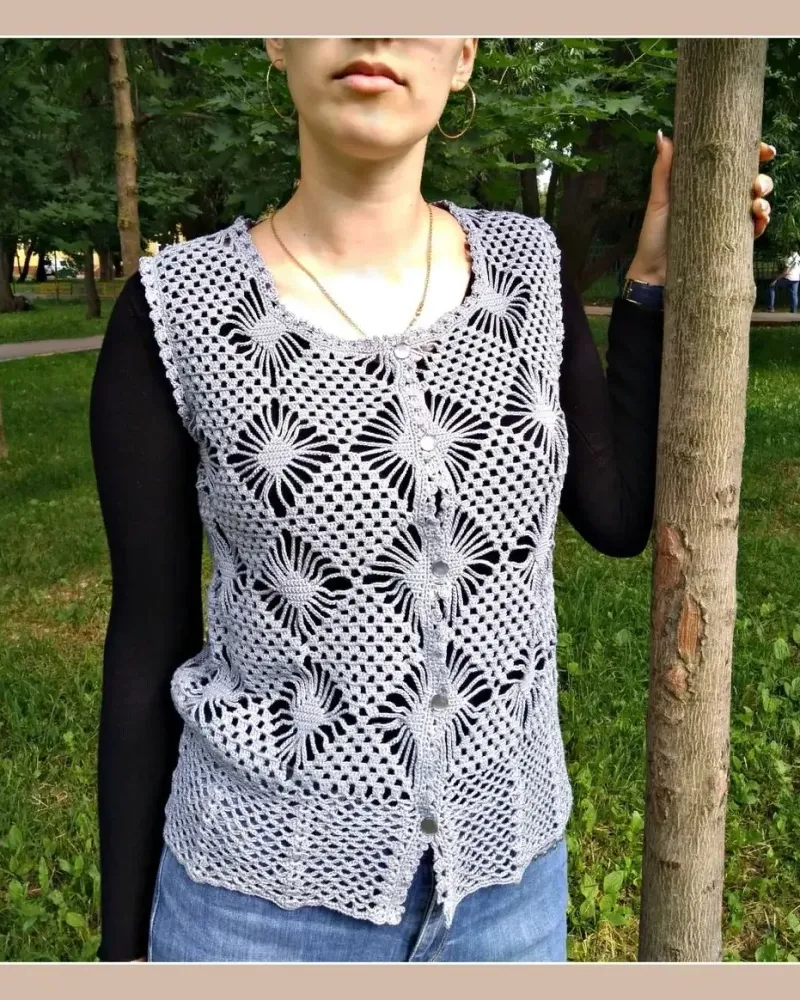 Жилет ажурный из хлопка, серый