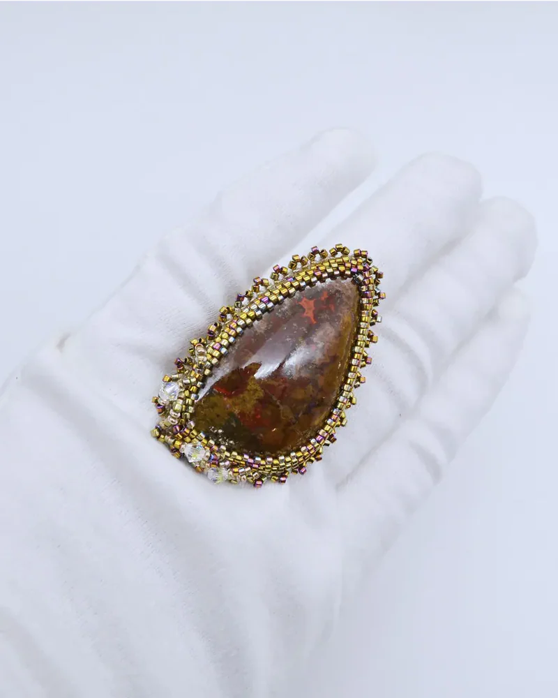 Кольцо с мадагаскарским агатом и Swarovski