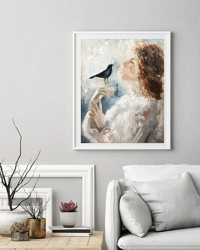 Девушка и птичка. Картина маслом 40×50 см — 40×50 см