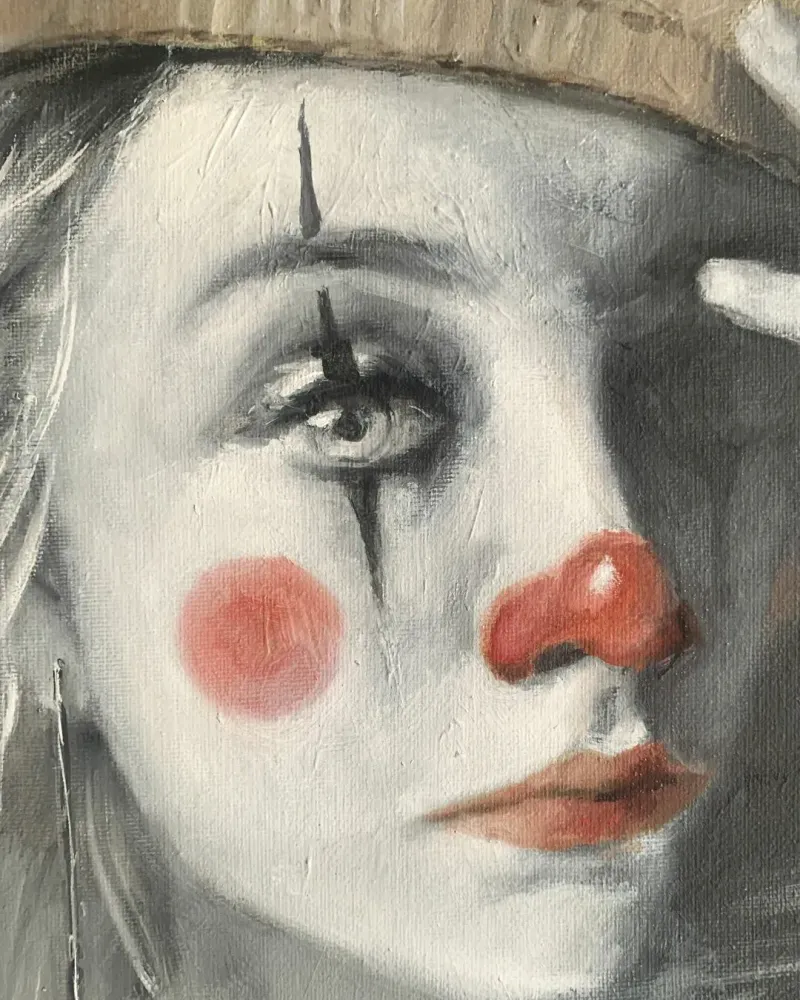 Корона. Женский портрет клоунессы. Картина маслом 30×50 см — 30×50 см