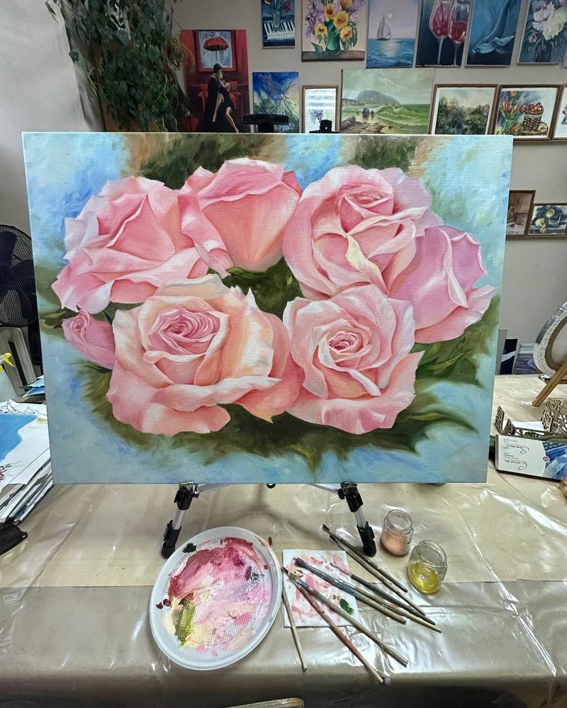 Розовые розы. 60*80 Масло, холст