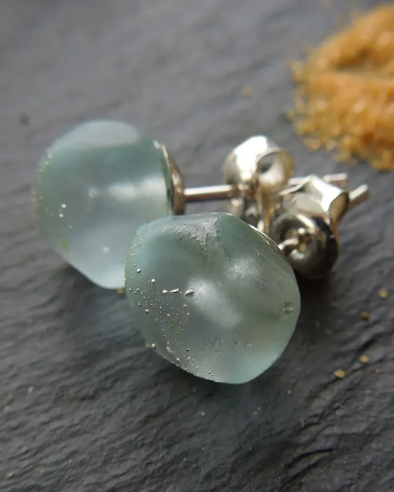 Серьги из морского стекла лэмпворк, голубой