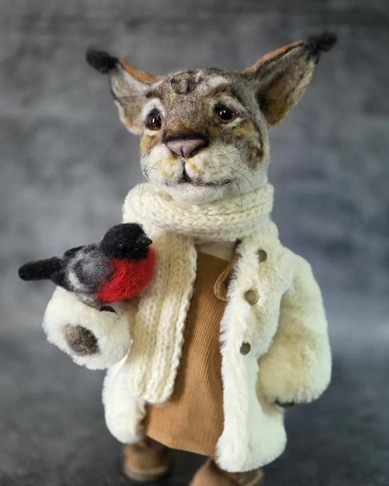 Рысь Серафима. Игрушка из шерсти. Войлочная игрушка