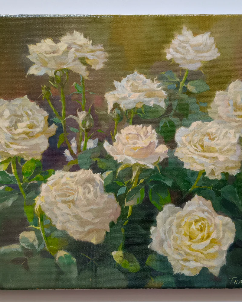 Картина маслом "Белые розы" 30*40