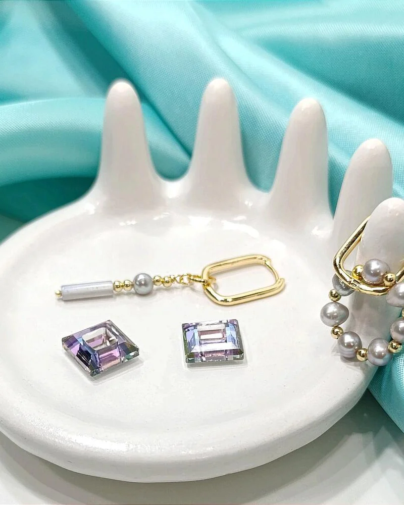 Серьги кольца трансформеры с жемчугом асимметричные