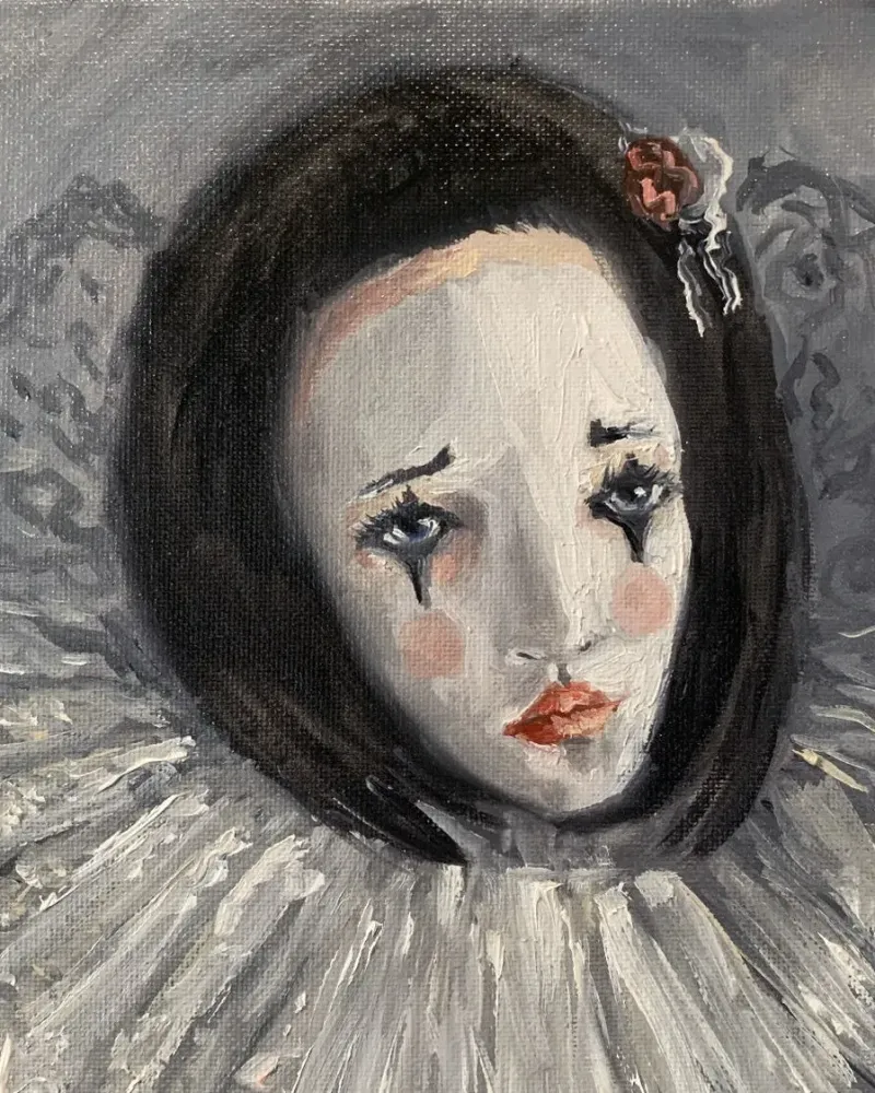 Печаль клоунессы. Картина маслом 20×20 см — 20×20 см