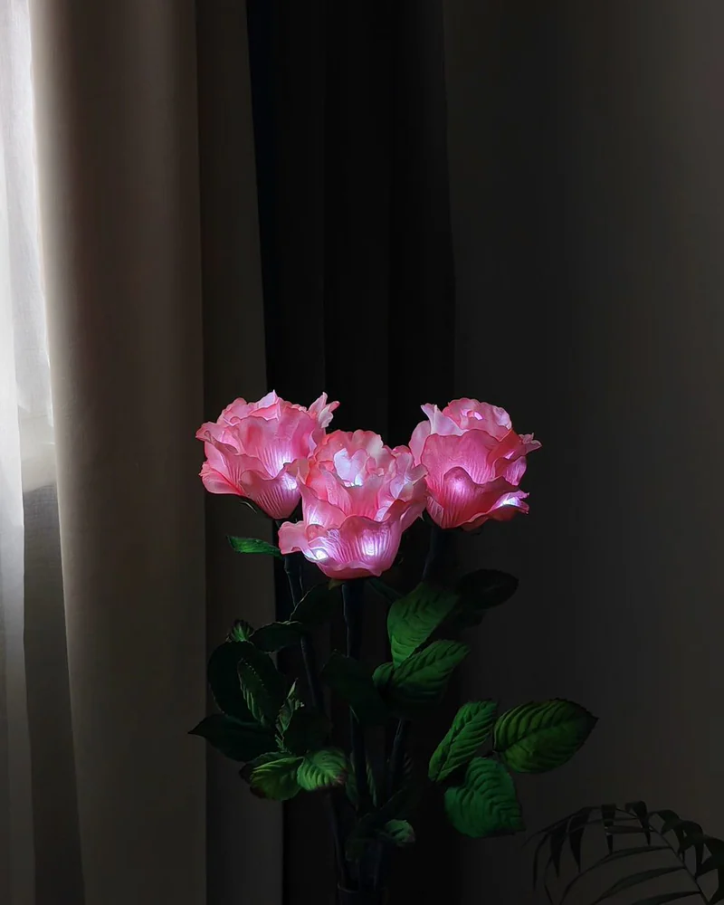 Букет-ночник из 3 роз «Pink», розовый