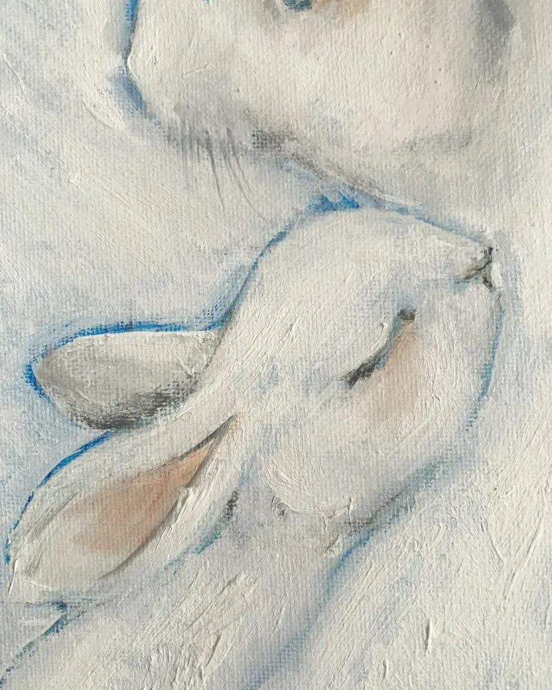 Кролик мама и малыш. Картина маслом 20×30 см — 20×30 см