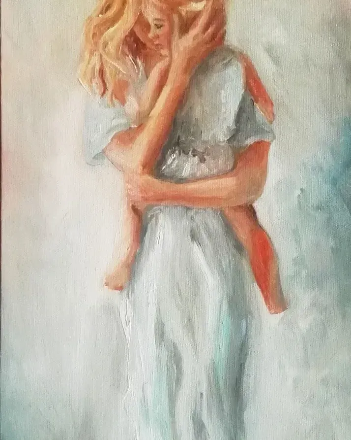 Мама и малыш. Картина маслом 30×60 см — 30×60 см