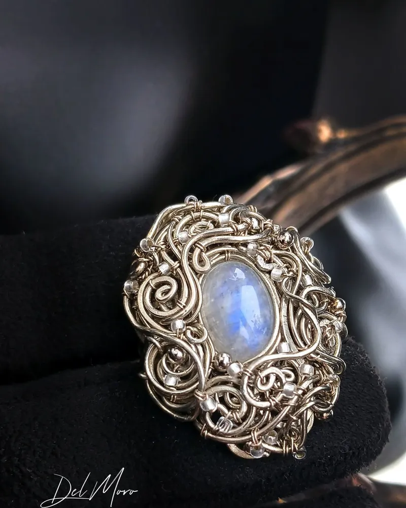 Кольцо «Diana» с лунным камнем — Голубой, Лунный камень 1