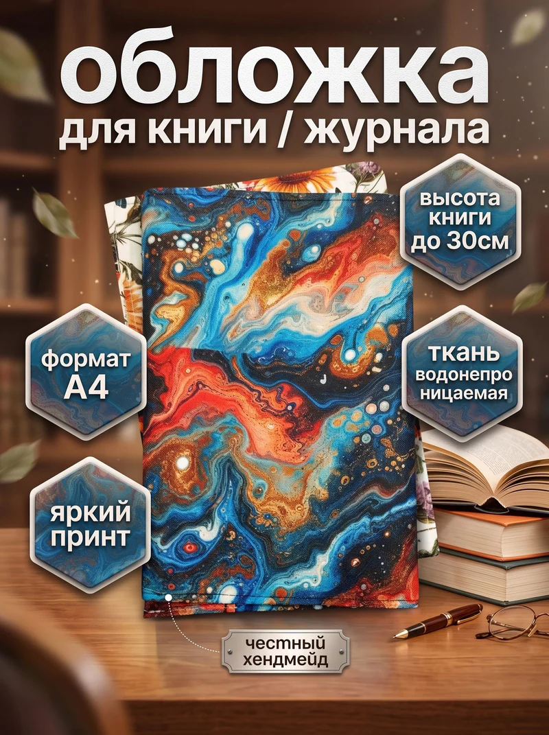 Тканевая обложка для книги A4 с принтом