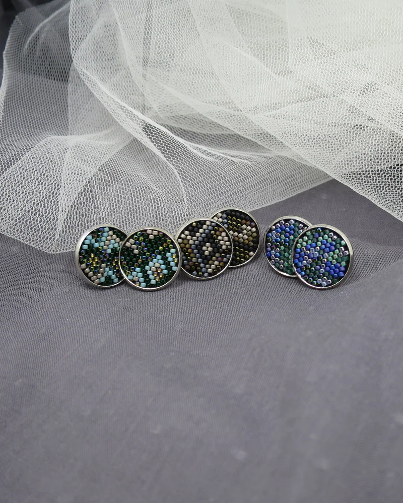 Серьги-гвоздики Северные Сказки, ювелирный бисер — 3. Северное сияние