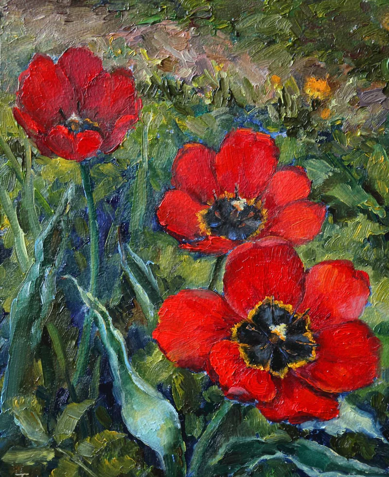 Тюльпаны. Оргалит, масло. 2018