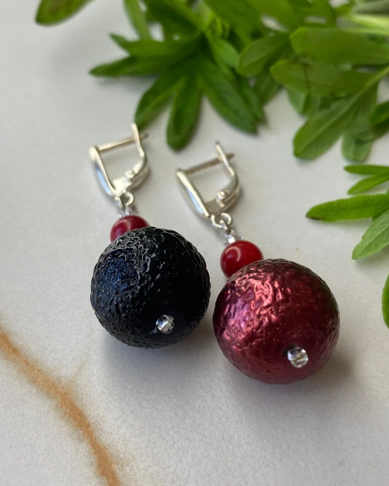 Серьги с кораллом (асимметрия) — Серьги с кораллом (асимметрия)