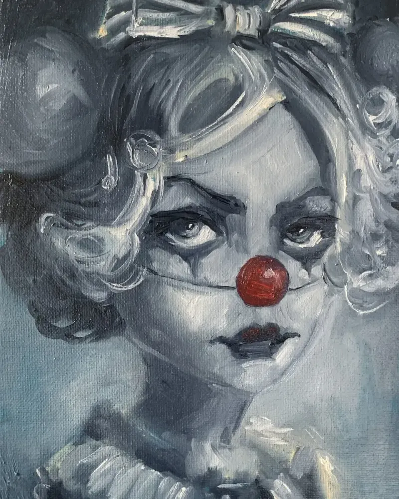 Девочка-клоун. Картина маслом 20×30 см — 20×30 см