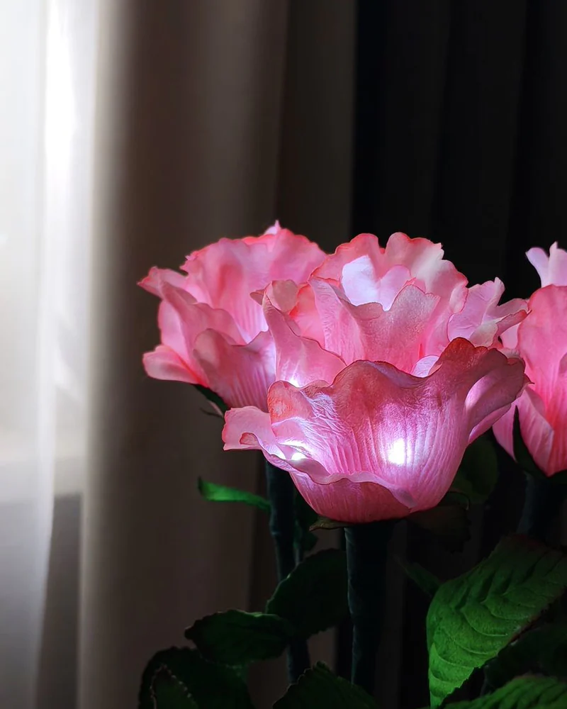 Букет-ночник из 3 роз «Pink», розовый