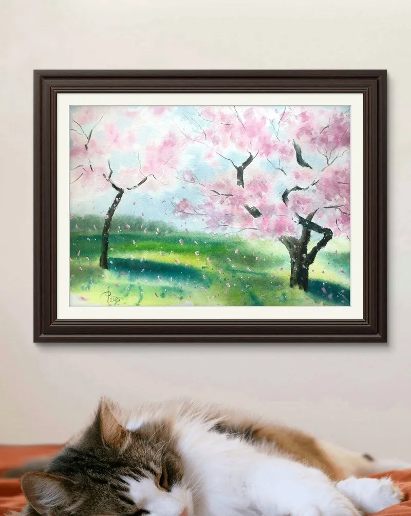 Цветущие деревья. Акварель — 30×40 см
