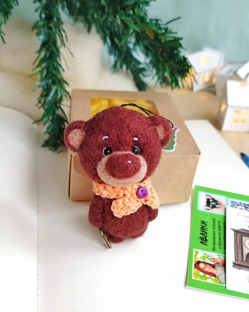 Войлочная игрушка мишка из шерсти, Медвежонок игрушка