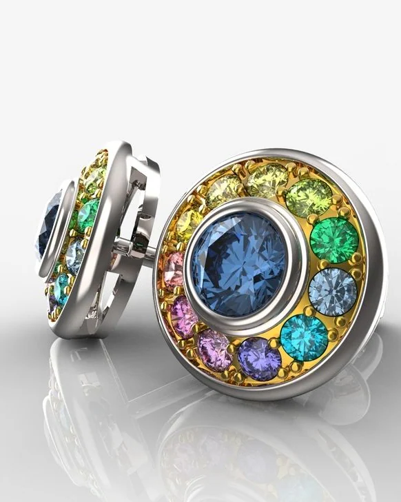 Пуссеты "Мультиколор" золото 585, сапфиры, топаз