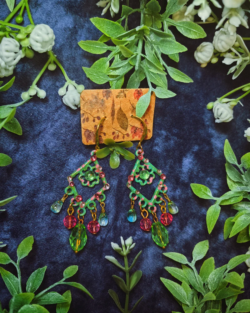 Цветочные серьги-люстры, зелёные — Основной