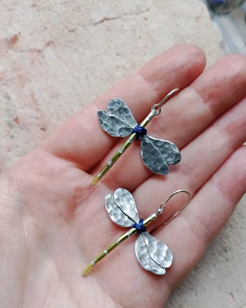 Серьги Стрекозы — Серебристый