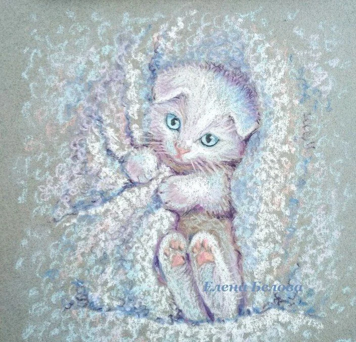 Картина с белым котенком Зайка в детскую, миниатюра