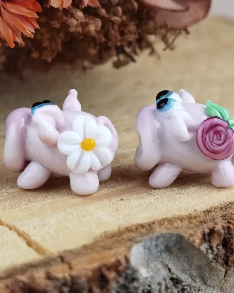 Стеклянная фигурка «Свинка» — Пара, Розочка