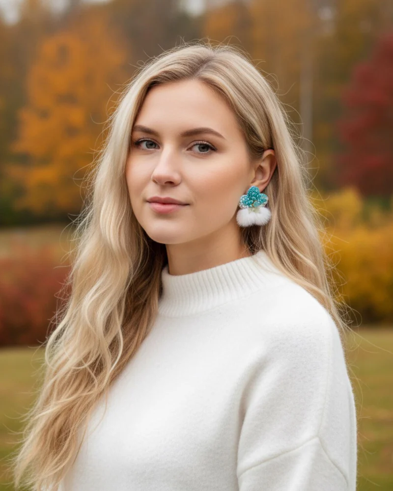 Серьги с мехом норки, цветочки, мультиколор