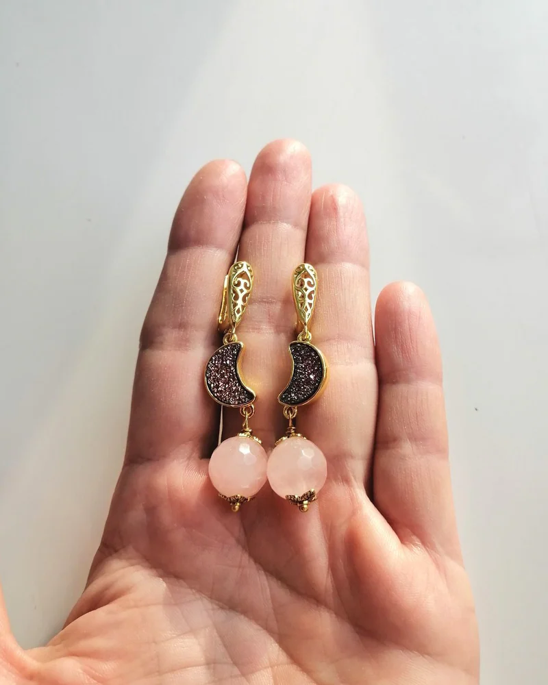 Серьги с розовым кварцем