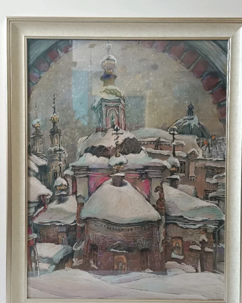 Картина сухой пастелью Церковь Николы Чудотворца Подкопаев на Рождеств