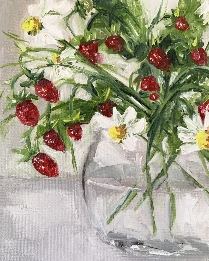 Ромашки в вазе. Картина маслом 20×20 см — 20×20 см