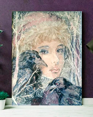Сказочная картина Царевна Зима, натуральный холст, подрамник, 30х40, 7000 — фиолетовый А30х40