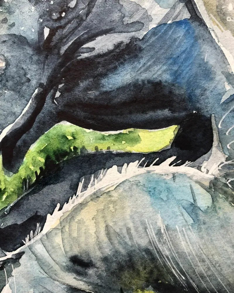 Девочка и слон. Акварель 18×18 см — 18×18 см
