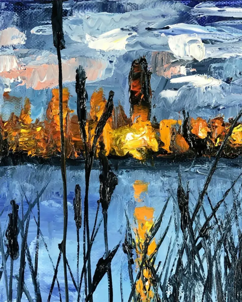 Ночной город. Картина маслом 20×20 см — 20×20 см