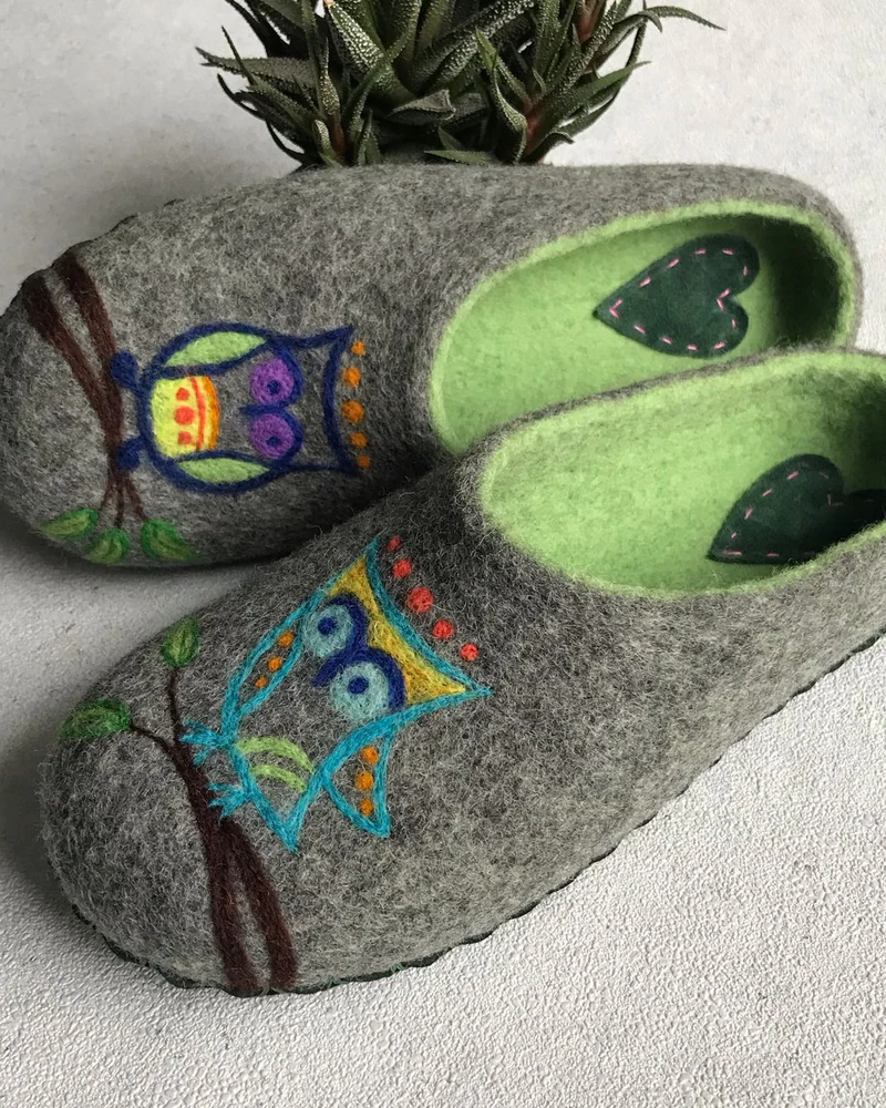 Тапочки валяные женские "Весенние совушки" 37р
